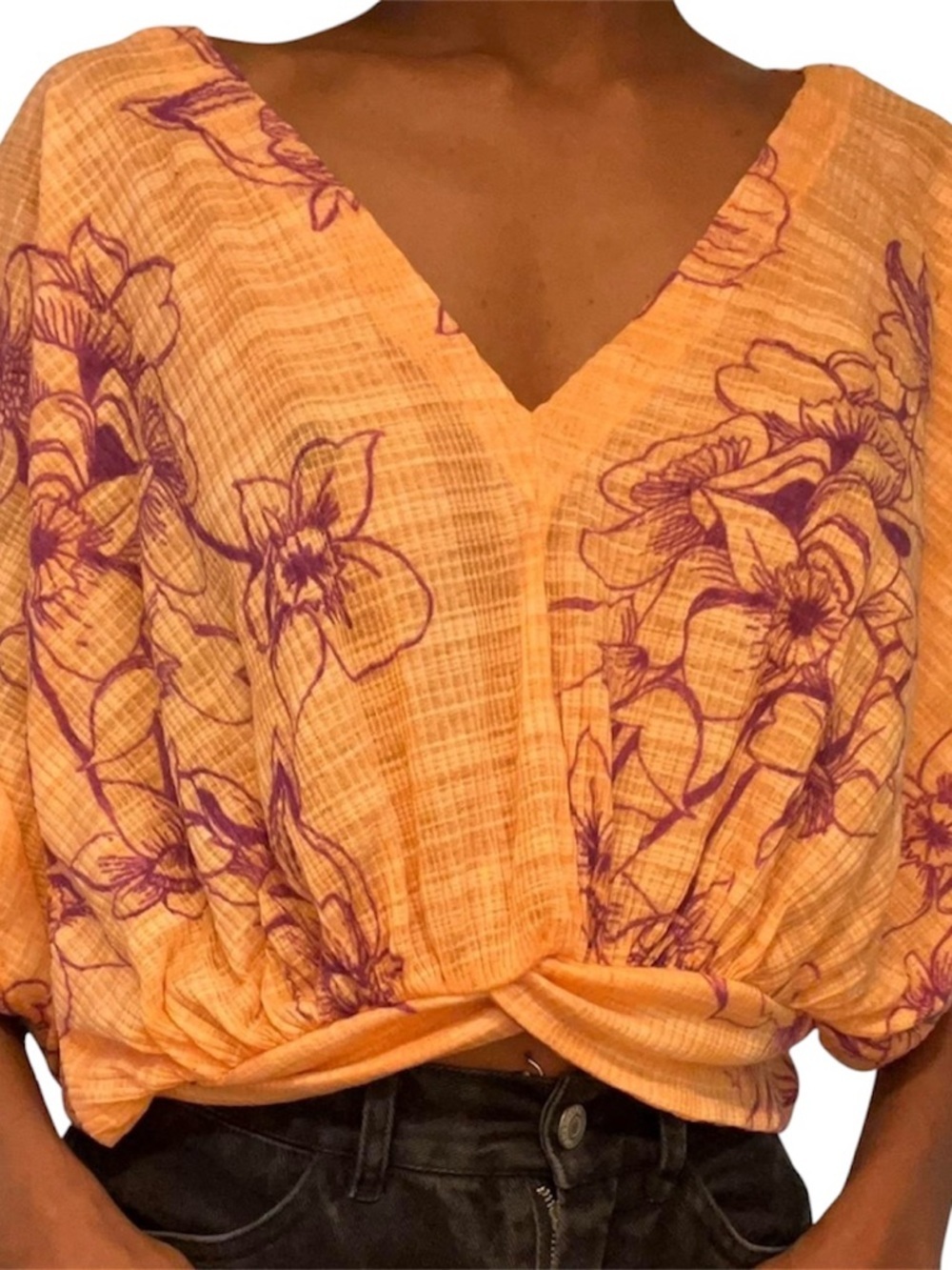 Free People orange and purple floral cropped flowy Boho top size XS